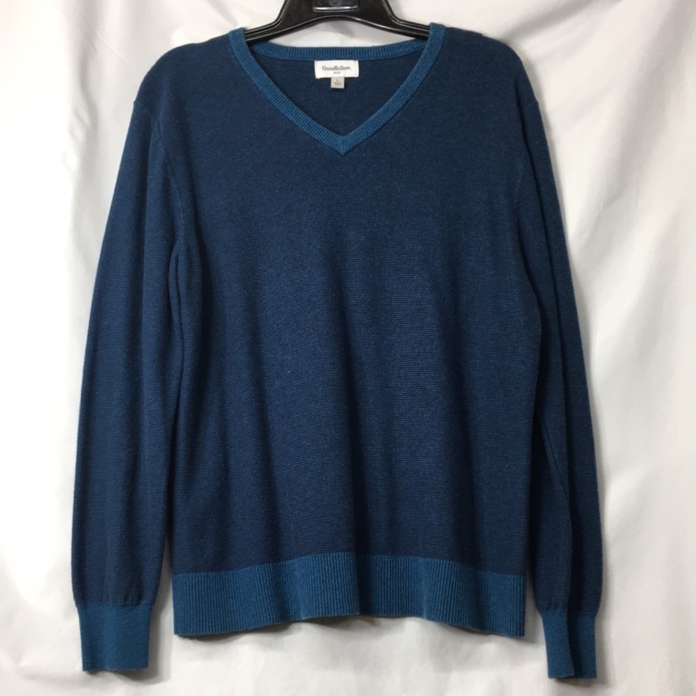 Goodfellow Mens Blue Pinstripe V-Neck Sweater Size L Like-NEW Condition